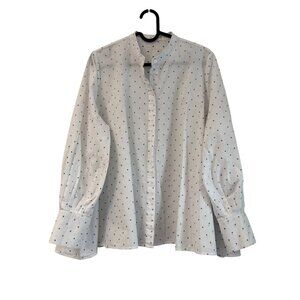 Hana San White Black Swiss Dot Boxy Oversized Long Sleeve Button Shirt Small